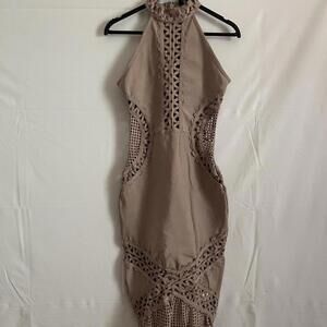 Missguided Mauve Crochet Panel Halter Midi Dress – Size 4